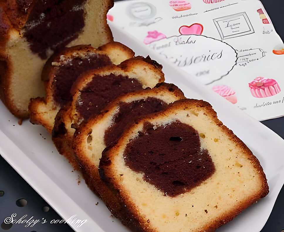 Recette de Cake marbr chocolat noir blanc