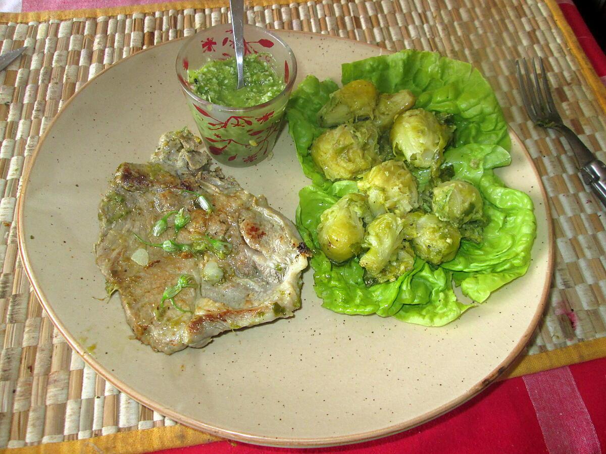 recette cote de porc     au pesto d ail triquétre   sur une idée de papilles  et pupilles