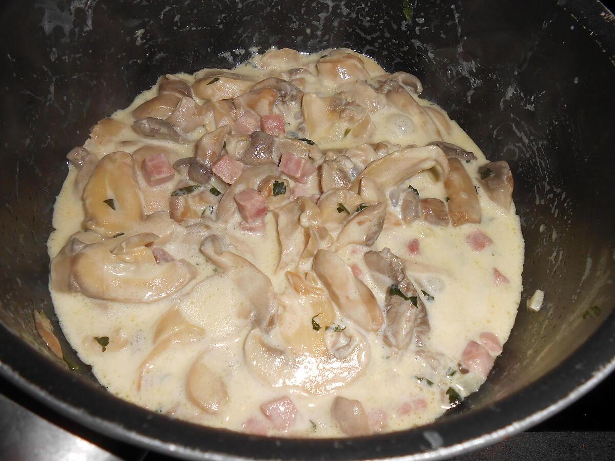 recette SPAGHETTI CHAMPIGNONS JAMBON CREME