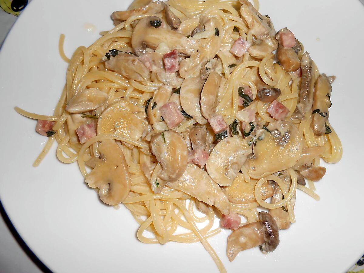 recette SPAGHETTI CHAMPIGNONS JAMBON CREME