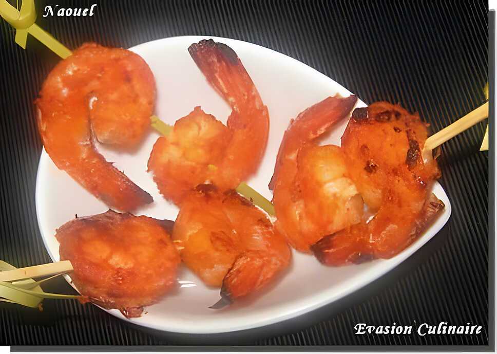 Recette - Brochettes apéritives de Crevettes roses