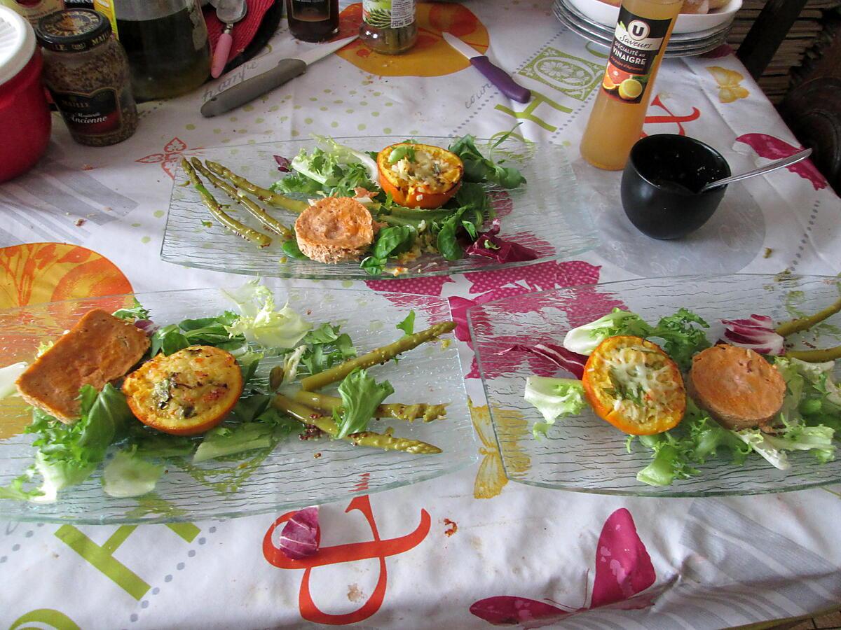 recette entrée orange  rapé de la mer,,     domes de mousses  de thon