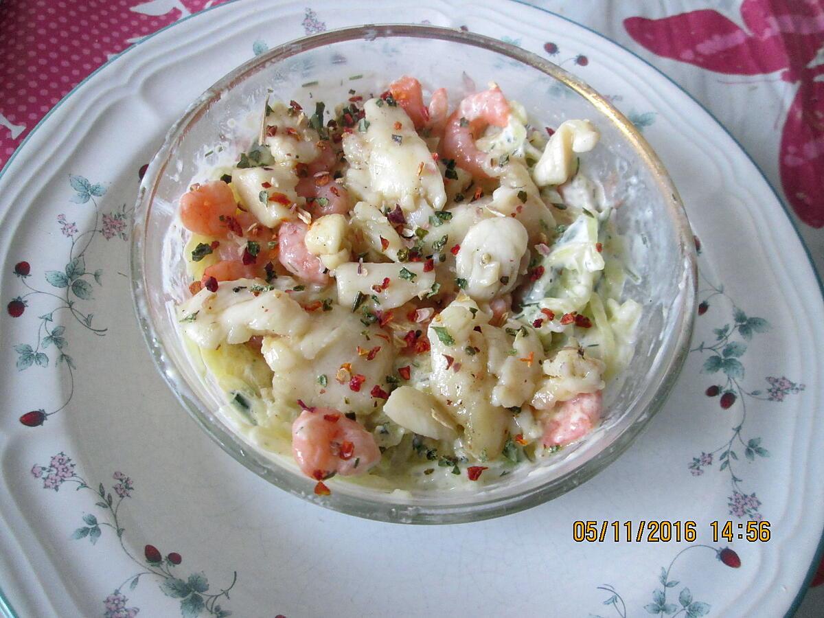 recette salade  courge spaghetti =,  st jacques, crevettes