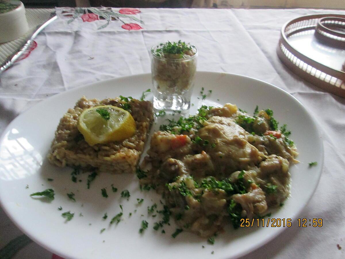 recette blanquette  de poule , risotto aux girolles