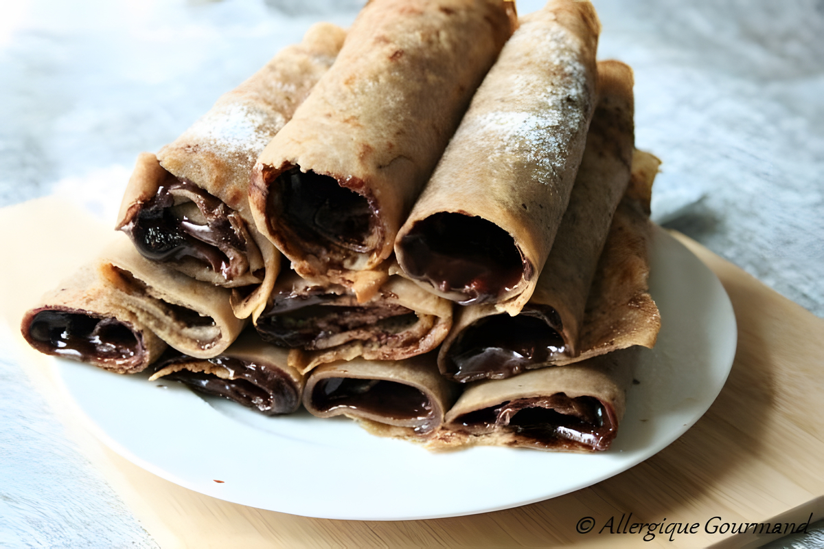 recette Crêpes à la châtaigne, sans oeufs, gluten, lait, fourrées au chocolat