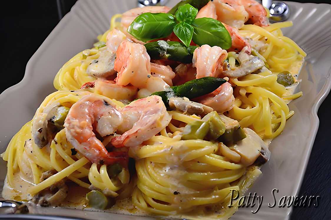 Recette De Linguine, Crevettes Et Asperges Sauce Crémeuse