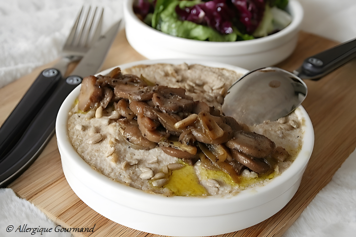 recette Porridge crémeux aux flocons de quinoa et champignons bio, {sans gluten, sans oeufs}