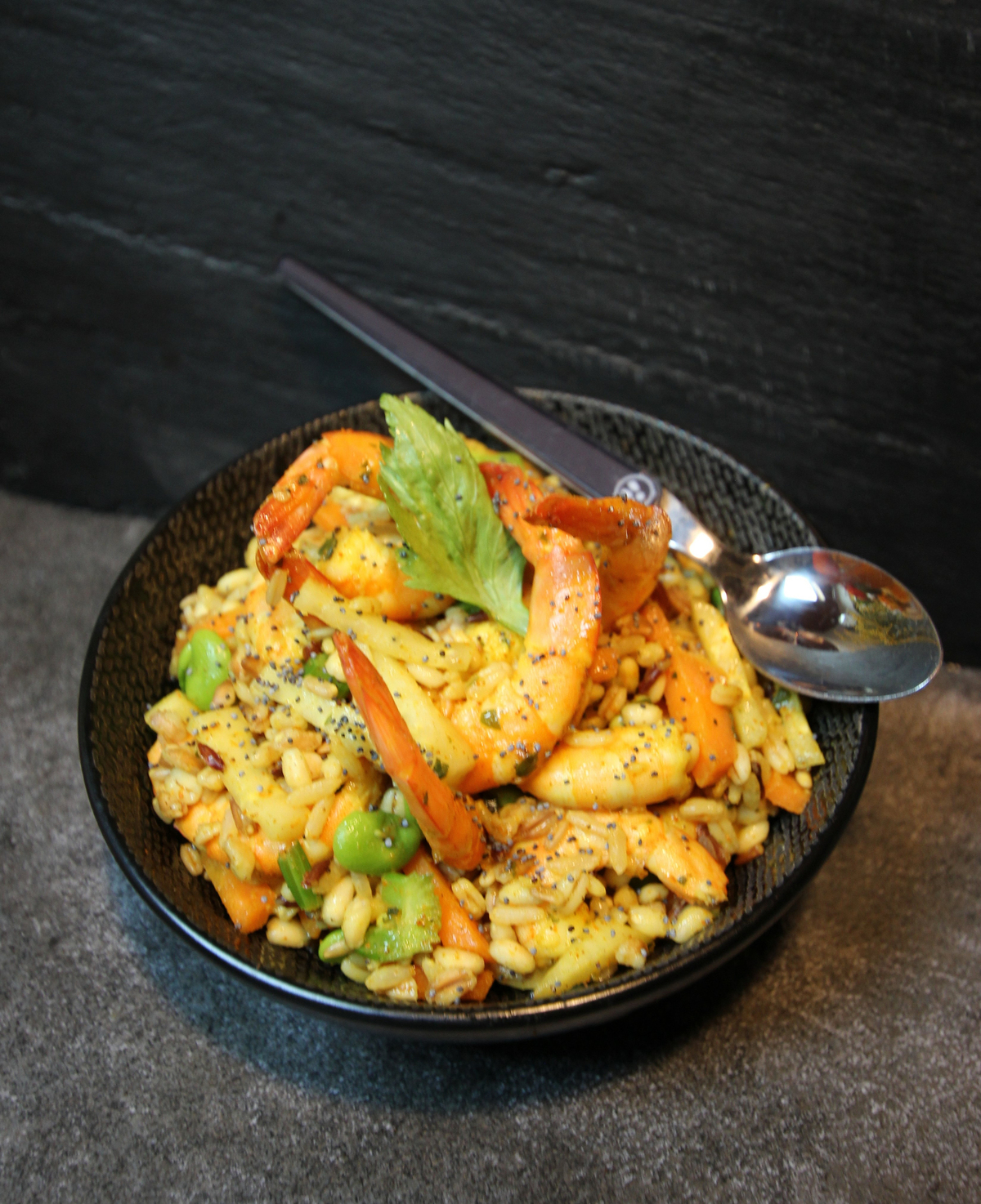 recette CURRY RIZ 5 CEREALES & CREVETTES