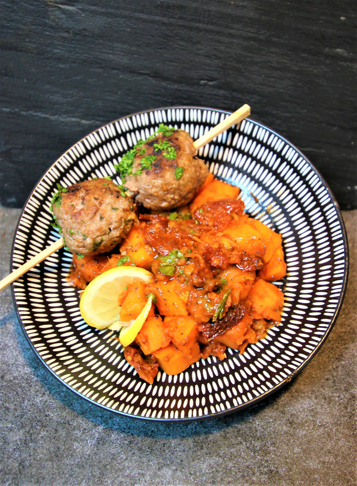 recette BOULETTES DE BOEUF & FRICASSEE DE PATATE DOUCE CAJUN