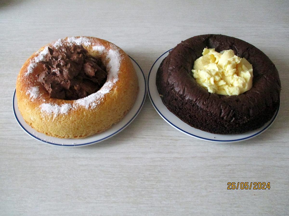 recette Moelleux à la vanille, crème patissière au chocolat et Moelleux au chocolat, crème patissière à la vanille