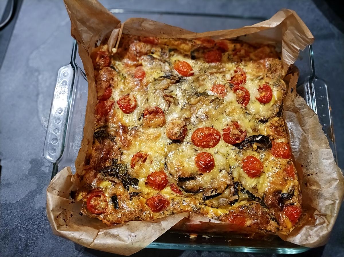 recette CLAFOUTIS COURGETTES - TOMATES CERISES