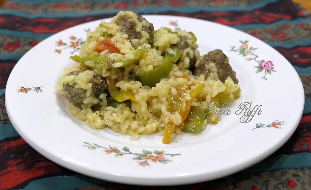 recette RISOTTO AUX BOULETTES TOMATE ET POIVRON