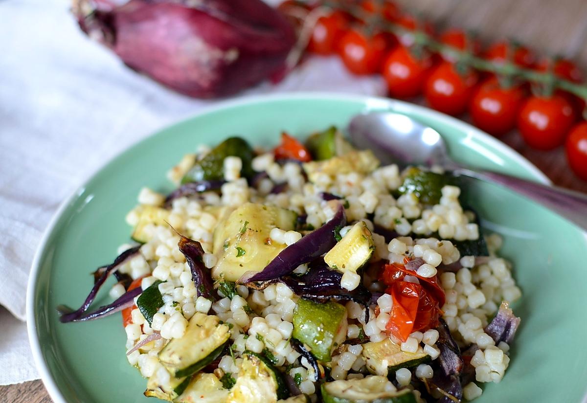 recette Salade de fregole sarde et légumes rôtis