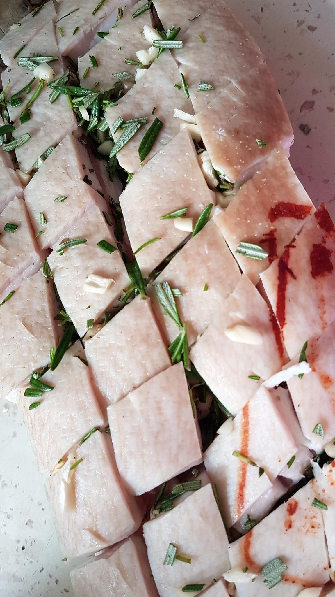 recette Poitrine de porc rôtie (entrelardé)