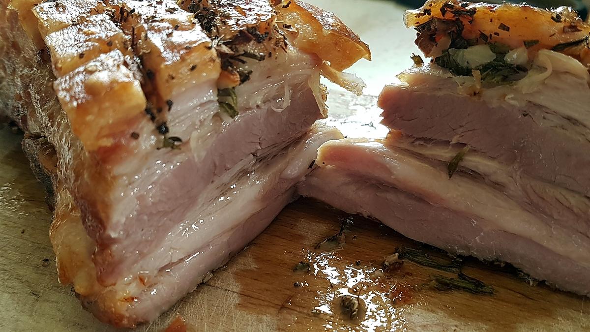 recette Poitrine de porc rôtie (entrelardé)