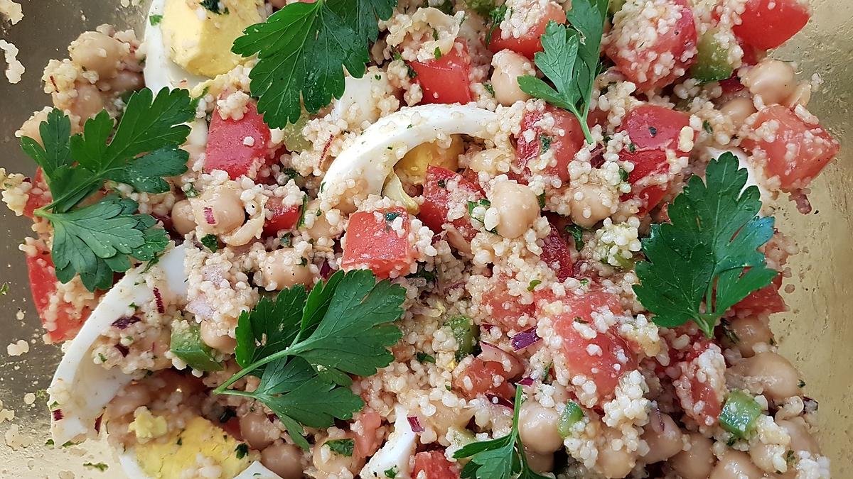 recette Salade de couscous aux pois chiches, œufs, coriandre ....