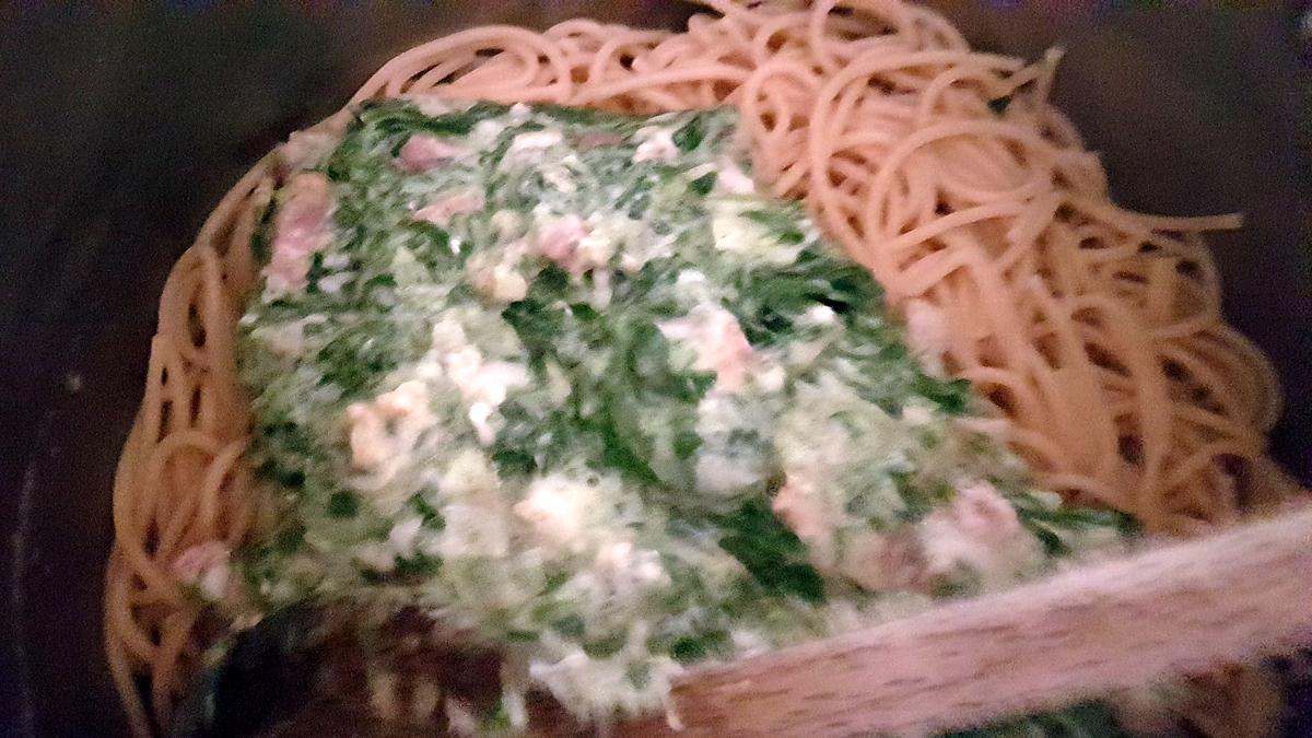 recette Spaghettis à la crème de tétragones (ou Epinards)