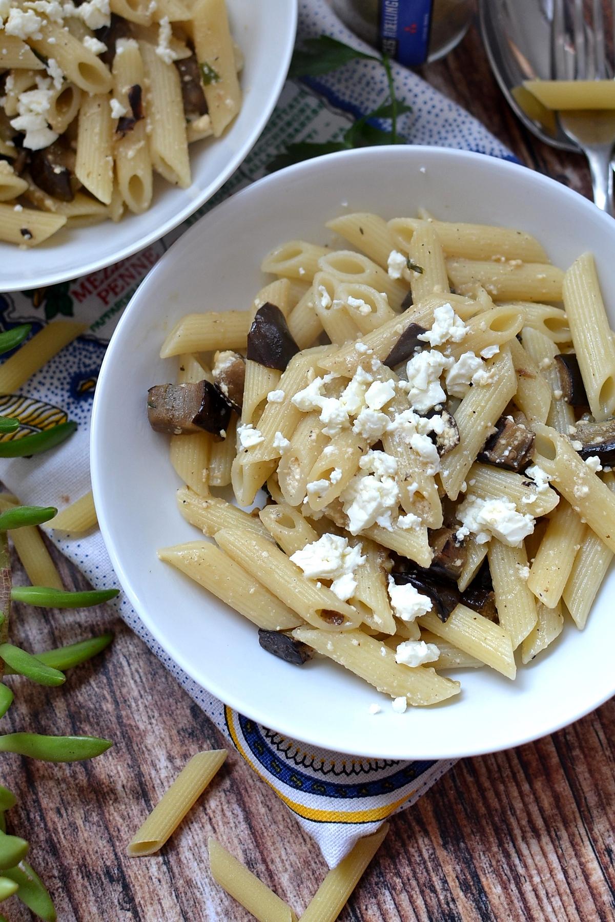 recette Pâtes aubergines et féta