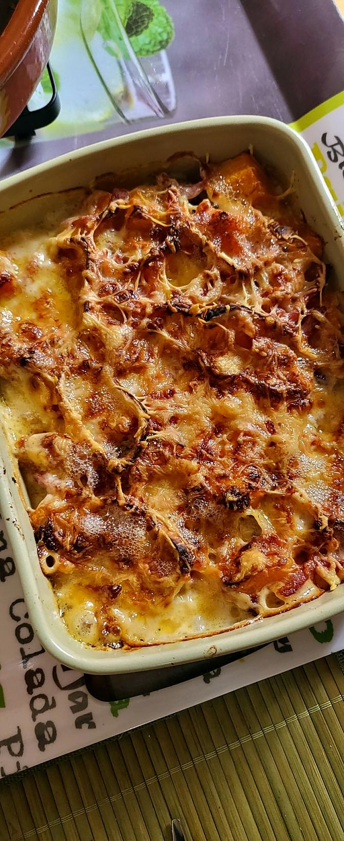 recette Gratin de butternut au chèvre et aux lardons