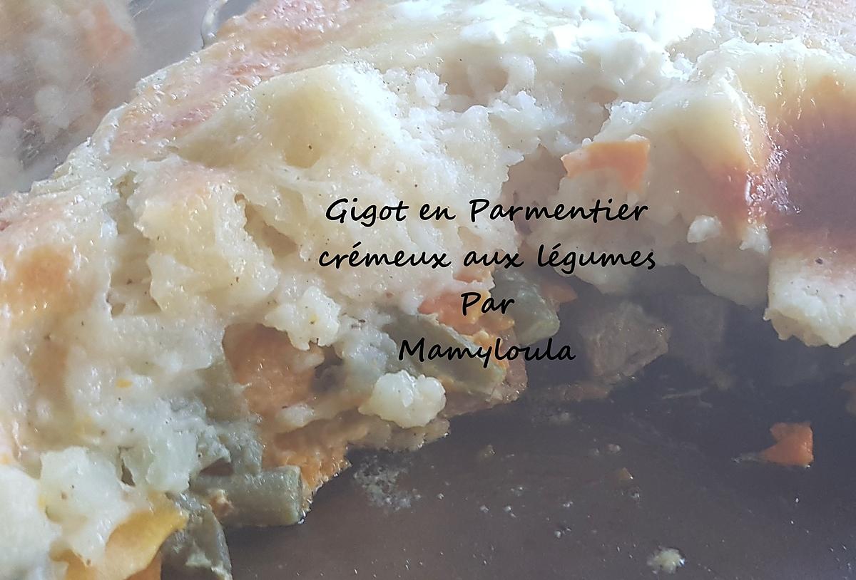 recette Gigot en Parmentier crémeux aux légumes