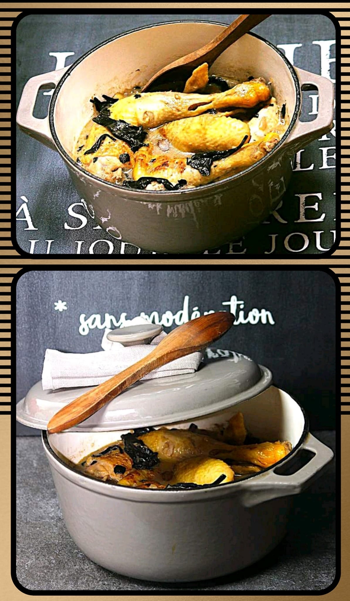 recette POULET AU VIN JAUNE & TROMPETTES DE LA MORT.