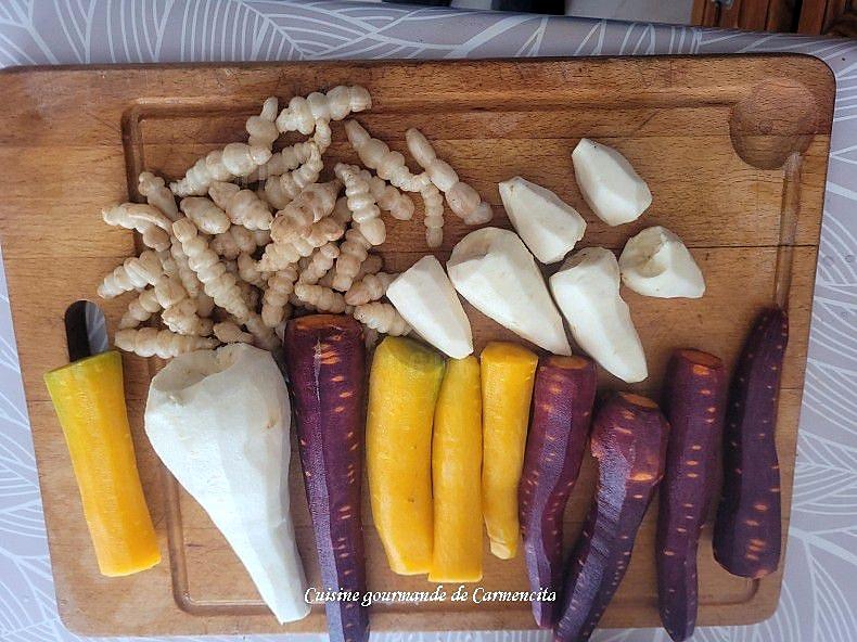 recette Foie de lapin poêlé à l'ail et légumes anciens