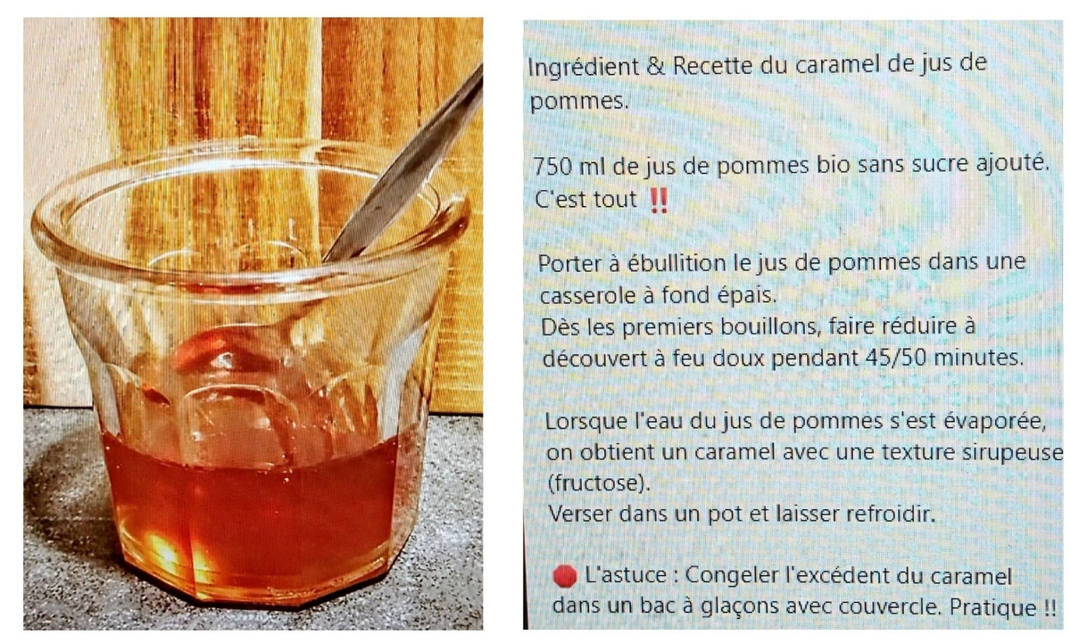 recette ÎLES FLOTTANTES/ CARAMEL DE JUS DE POMMES.