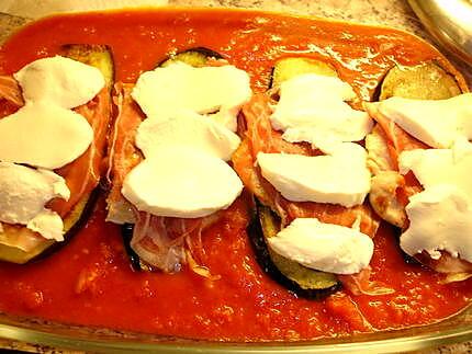 recette Mille-Feuille d'Aubergines  dinde, jambon et mozzarella