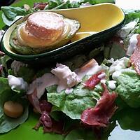 recette Salade d'avocats chaud au chavignol et jambon serrano sauce au chévre