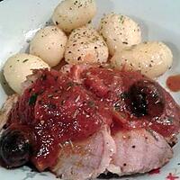 recette épaule de porc roulée, sauce aux olives