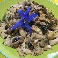 recette Emincé de poulet aux champignons et olives noires et vertes.