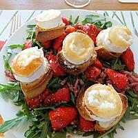recette Salade de chèvre chaud, fraises et lardons