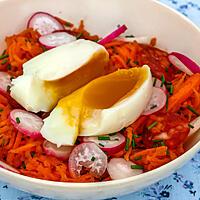 recette Salade de carottes rapées au chorizo et oeuf mollet