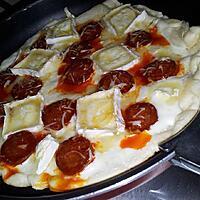 recette Pizza express cuit à la poêle au chorizo-chévre et miel