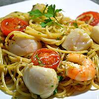 recette Spaghetti aux noix de St Jacques et crevettes