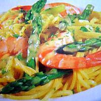 recette Spaghettis aux gambas et aux asperges