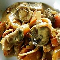 recette Sauté de veau en lanières accompagné de deux sortes de carottes et champignons des bois crème