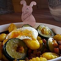 recette Un plat en 10min !  Gnocchis courgette lardons et oeuf