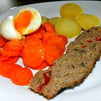 recette Pain de viande et son accompagnement de carottes et d'oeufs mollets
