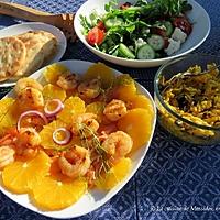 recette Salade de crevettes et de saumon fumé à l’orange +