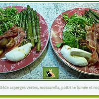 recette Salade tiède asperges vertes, mozzarella, poitrine fumée et roquette