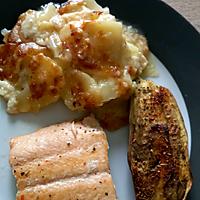 recette Aubergine rôtie, Gratin pomme de terre/courgette et son filet de truite
