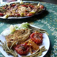 recette Escalopes panées  aux tomates et haricots verts...........
