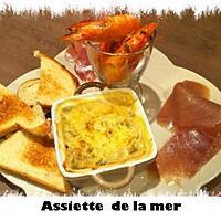recette Assiette marine avec sa mini-cocotte de la mer, ses gambas et ses toasts de thon fumé