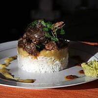 recette civet canard , pois du cap, riz blanc accompagné d'un rougail mangues