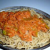 recette Spaghettis semi-complets à la sauce tomate thon/poireaux