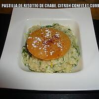 recette PASTILLA DE RISOTTO DE CRABE, CITRON CONFIT ET CUMIN